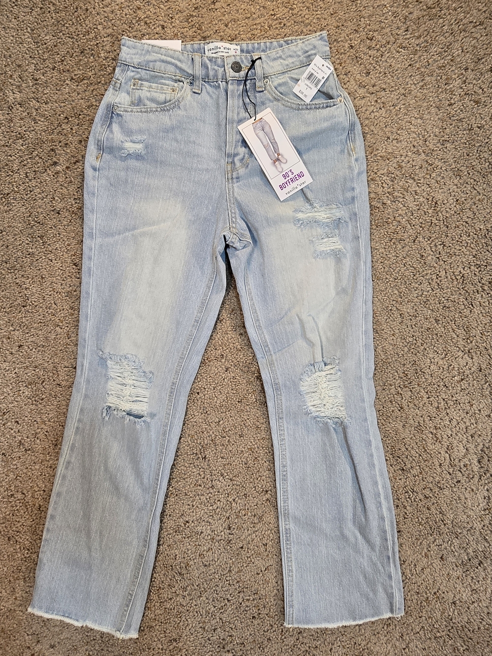 NWT🏷 Vanilla Star 90’s Boyfriend Jeans Super High Rise Distressed - Size 1
